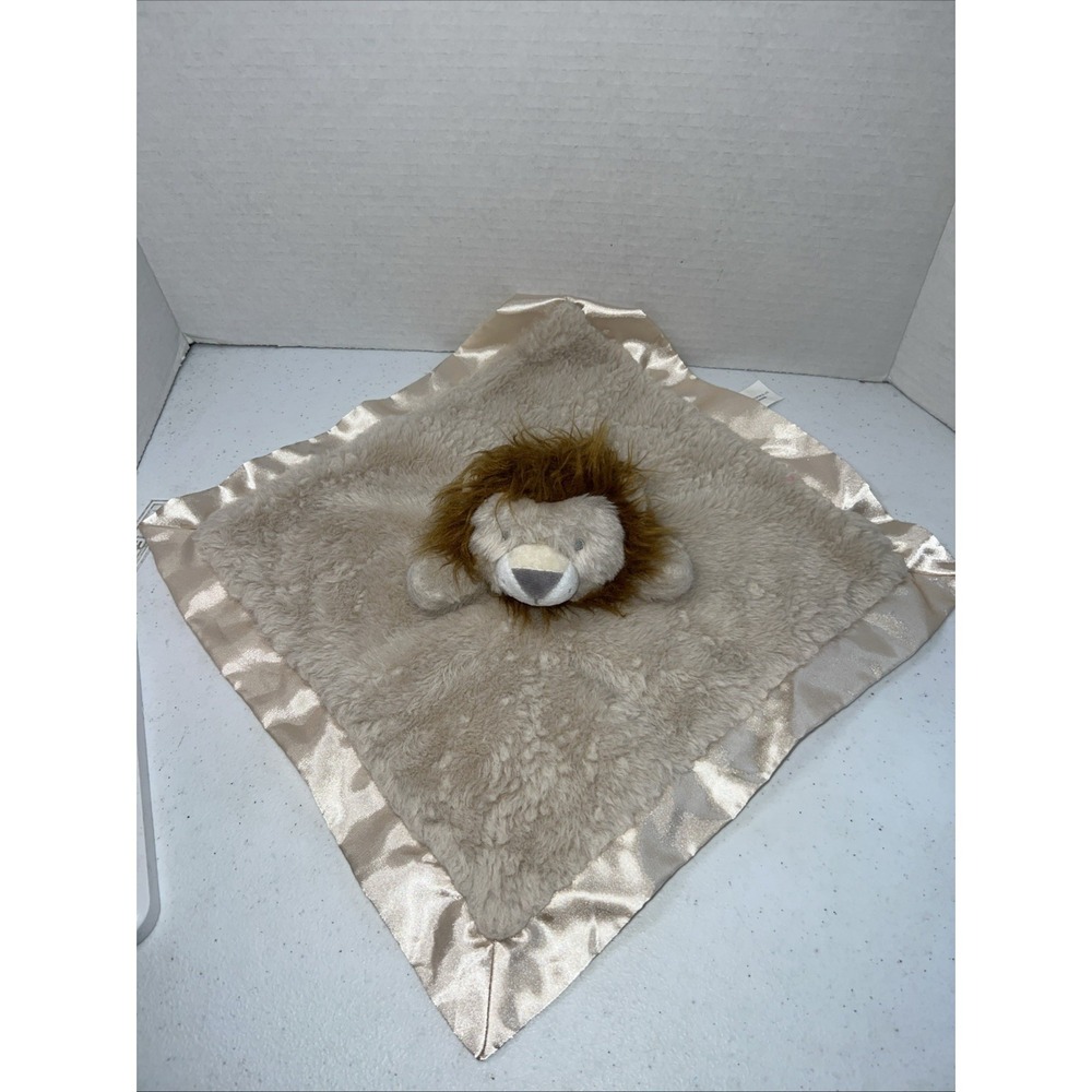 Cloud Island Lion Baby Security Blanket Lovey Tan Cream Plush Satin Trim 14"